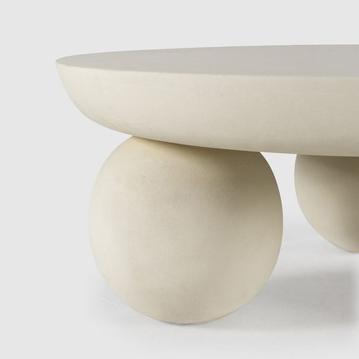 Runder Couchtisch aus Mangoholz in Weiß, 90 x 90 x 35 cm | Ailen