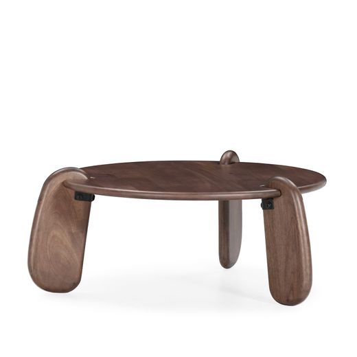 Mesa de centro redonda de madera de mango en color nogal, 80 x 80 x 38 cm | Tamira