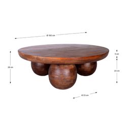 Round coffee table made of mango wood in dark brown, 100 x 100 x 28 cm | Ailen