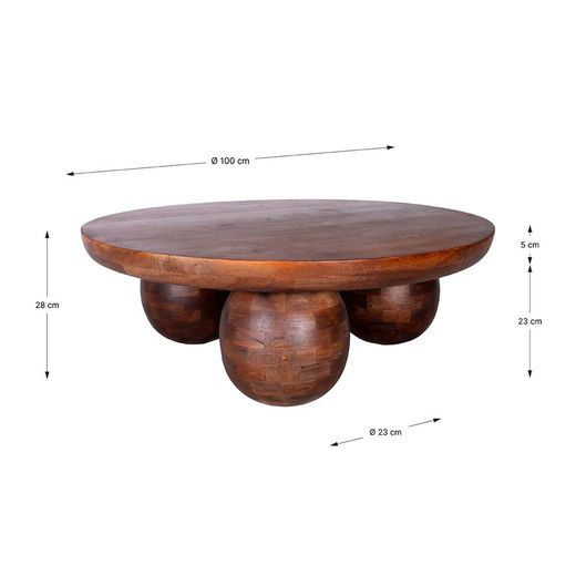Round coffee table made of mango wood in dark brown, 100 x 100 x 28 cm | Ailen