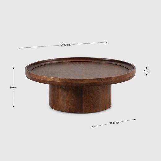 Round coffee table made of mango wood in dark brown, 80 x 80 x 30 cm | Giselle