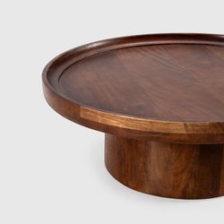 Tavolino rotondo in legno di mango color marrone scuro, 80 x 80 x 30 cm | Gisella