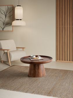 Table basse ronde en bois de manguier marron foncé, 80 x 80 x 40 cm | Rose