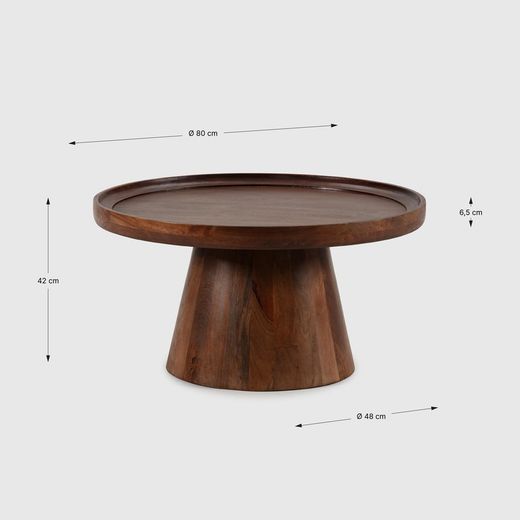 Table basse ronde en bois de manguier marron foncé, 80 x 80 x 40 cm | Rose