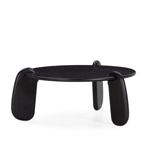 Mesa de centro redonda de madera de mango en negro, 80 x 80 x 38 cm | Tamira