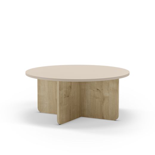 Mesa de centro redonda de madera en color roble y crema, 80 x 80 x 38 cm | Hillary