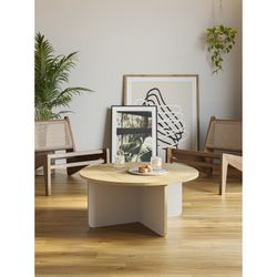 Runder Couchtisch aus Eiche und Creme, 80 x 80 x 38 cm | Hillary