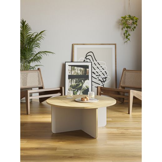 Runder Couchtisch aus Eiche und Creme, 80 x 80 x 38 cm | Hillary