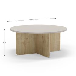 Okrągły drewniany stolik kawowy w kolorze dębowym i kremowym, 80 x 80 x 38 cm | Hillary