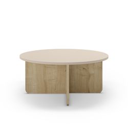 Okrągły drewniany stolik kawowy w kolorze dębowym i kremowym, 80 x 80 x 38 cm | Hillary