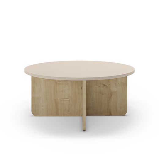 Okrągły drewniany stolik kawowy w kolorze dębowym i kremowym, 80 x 80 x 38 cm | Hillary