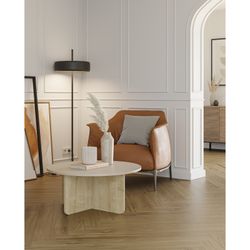 Okrągły drewniany stolik kawowy w kolorze dębowym i kremowym, 80 x 80 x 38 cm | Hillary