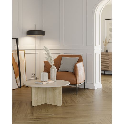 Okrągły drewniany stolik kawowy w kolorze dębowym i kremowym, 80 x 80 x 38 cm | Hillary