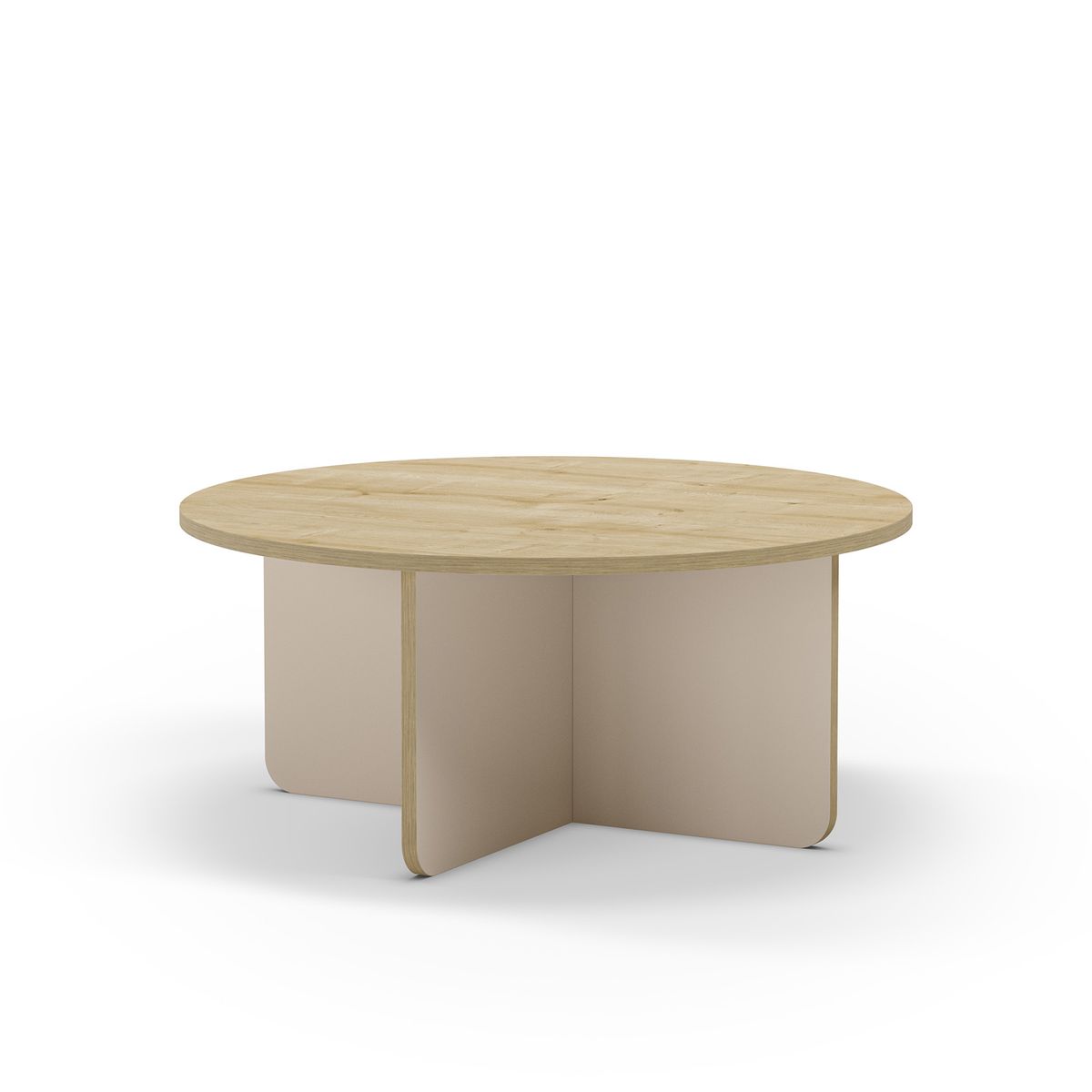 Mesa de centro redonda de madera en color roble y crema, 80 x 80 x 38 cm | Hillary