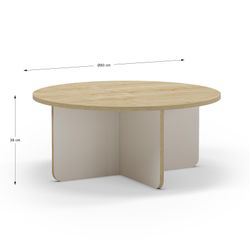 Runder Couchtisch aus Eiche und Creme, 80 x 80 x 38 cm | Hillary