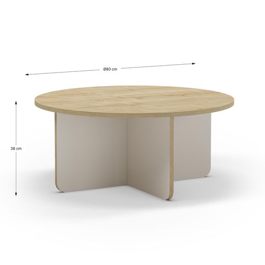 Runder Couchtisch aus Eiche und Creme, 80 x 80 x 38 cm | Hillary
