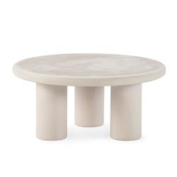 Table basse ronde en bois effet ciment crème, 80 x 80 x 37 cm | Iriel