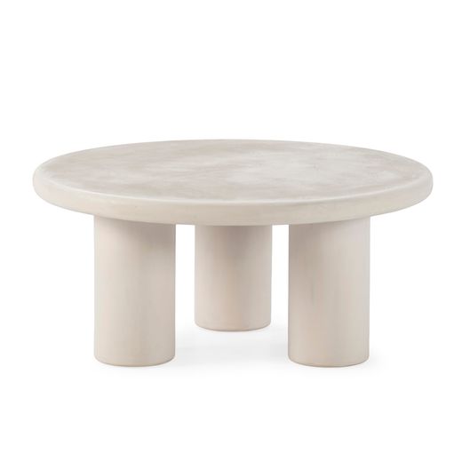 Mesa de centro redonda de madera en crema efecto cemento, 80 x 80 x 37 cm | Iriel