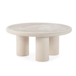 Table basse ronde en bois effet ciment crème, 80 x 80 x 37 cm | Iriel
