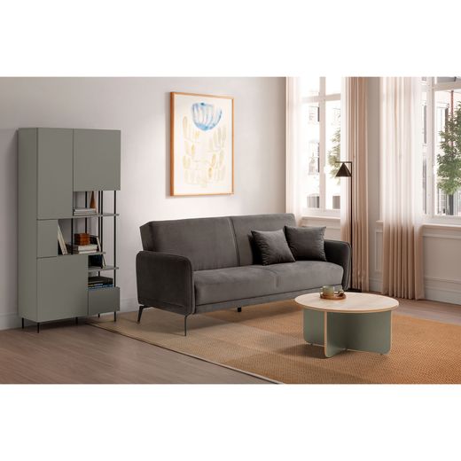 Runder Couchtisch aus Holz in Grün und Eiche, 80 x 80 x 38 cm | Hillary