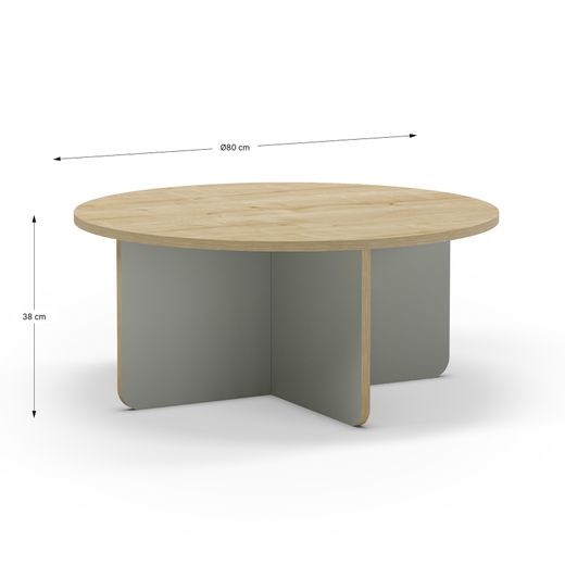 Runder Couchtisch aus Holz in Grün und Eiche, 80 x 80 x 38 cm | Hillary