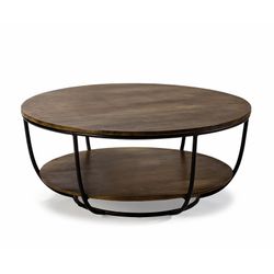 Round coffee table made of wood and metal in walnut and black, 90 x 90 x 40 cm | Delhi