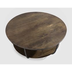 Round coffee table made of wood and metal in walnut and black, 90 x 90 x 40 cm | Delhi