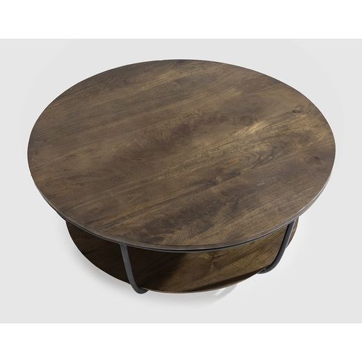 Round coffee table made of wood and metal in walnut and black, 90 x 90 x 40 cm | Delhi