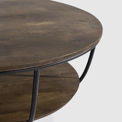 Round coffee table made of wood and metal in walnut and black, 90 x 90 x 40 cm | Delhi