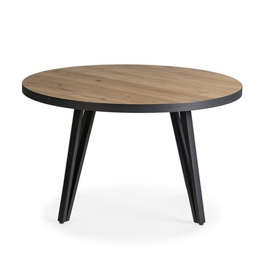 Okrągły stolik kawowy z drewna i metalu w kolorze naturalnym i czarnym, 80 x 80 x 45 cm | Sindi
