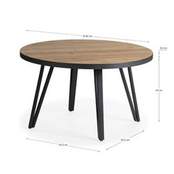 Mesa de centro redonda de madeira e metal natural e preto, 80 x 80 x 45 cm | Sindi