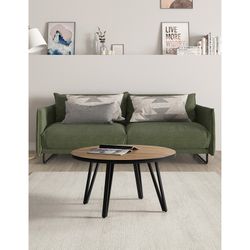 Mesa de centro redonda de madeira e metal natural e preto, 80 x 80 x 45 cm | Sindi