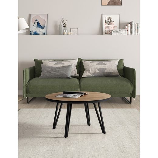 Okrągły stolik kawowy z drewna i metalu w kolorze naturalnym i czarnym, 80 x 80 x 45 cm | Sindi