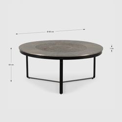Table basse ronde en métal argenté, 90 x 90 x 40 cm | Clarisse
