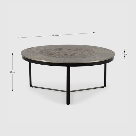 Table basse ronde en métal argenté, 90 x 90 x 40 cm | Clarisse