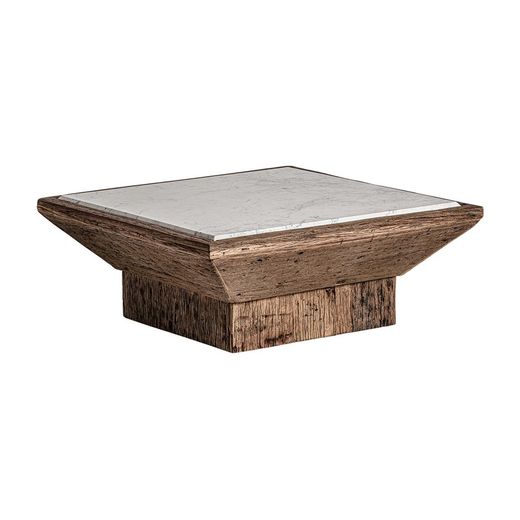 Samsun coffee table made of recycled pine wood in natural/white, 100 x 100 x 41 cm