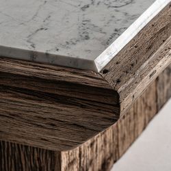 Tavolino Samsun in legno di pino riciclato naturale/bianco, 100 x 100 x 41 cm