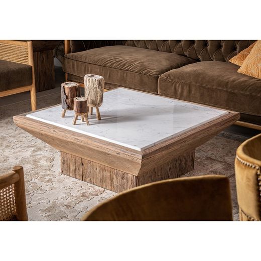 Samsun coffee table made of recycled pine wood in natural/white, 100 x 100 x 41 cm