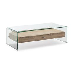 Mesa de centro Sidney em vidro temperado. Cômoda de madeira 110 x 55 x 35 CM