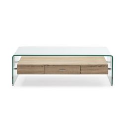Mesa de centro Sidney em vidro temperado. Cômoda de madeira 110 x 55 x 35 CM