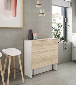 Klapp-Esstisch aus naturfarbenem/weißem Holz, 140 x 77 x 78 cm | fliegen