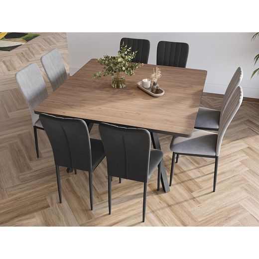 Square wooden dining table in natural and black, 136 x 136 x 77 cm | Beni
