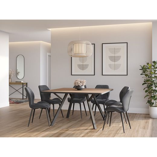 Square wooden dining table in natural and black, 136 x 136 x 77 cm | Beni