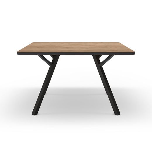 Square wooden dining table in natural and black, 136 x 136 x 77 cm | Beni
