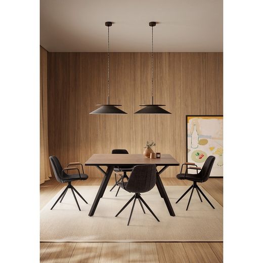 Square wooden dining table in natural and black, 136 x 136 x 77 cm | Beni