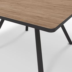 Square wooden dining table in natural and black, 136 x 136 x 77 cm | Beni