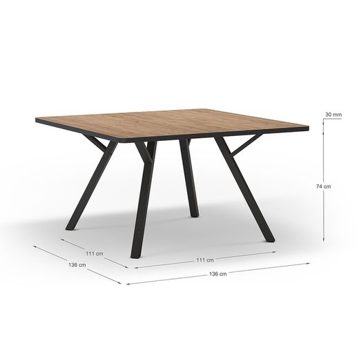 Square wooden dining table in natural and black, 136 x 136 x 77 cm | Beni