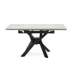 Extendable square dining table in synthetic stone and metal in black and white, 90-150 x 90-150 x 76 cm | Arlene