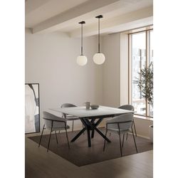 Extendable square dining table in synthetic stone and metal in black and white, 90-150 x 90-150 x 76 cm | Arlene