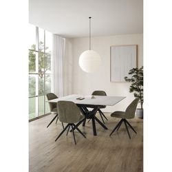 Extendable square dining table in synthetic stone and metal in black and white, 90-150 x 90-150 x 76 cm | Arlene